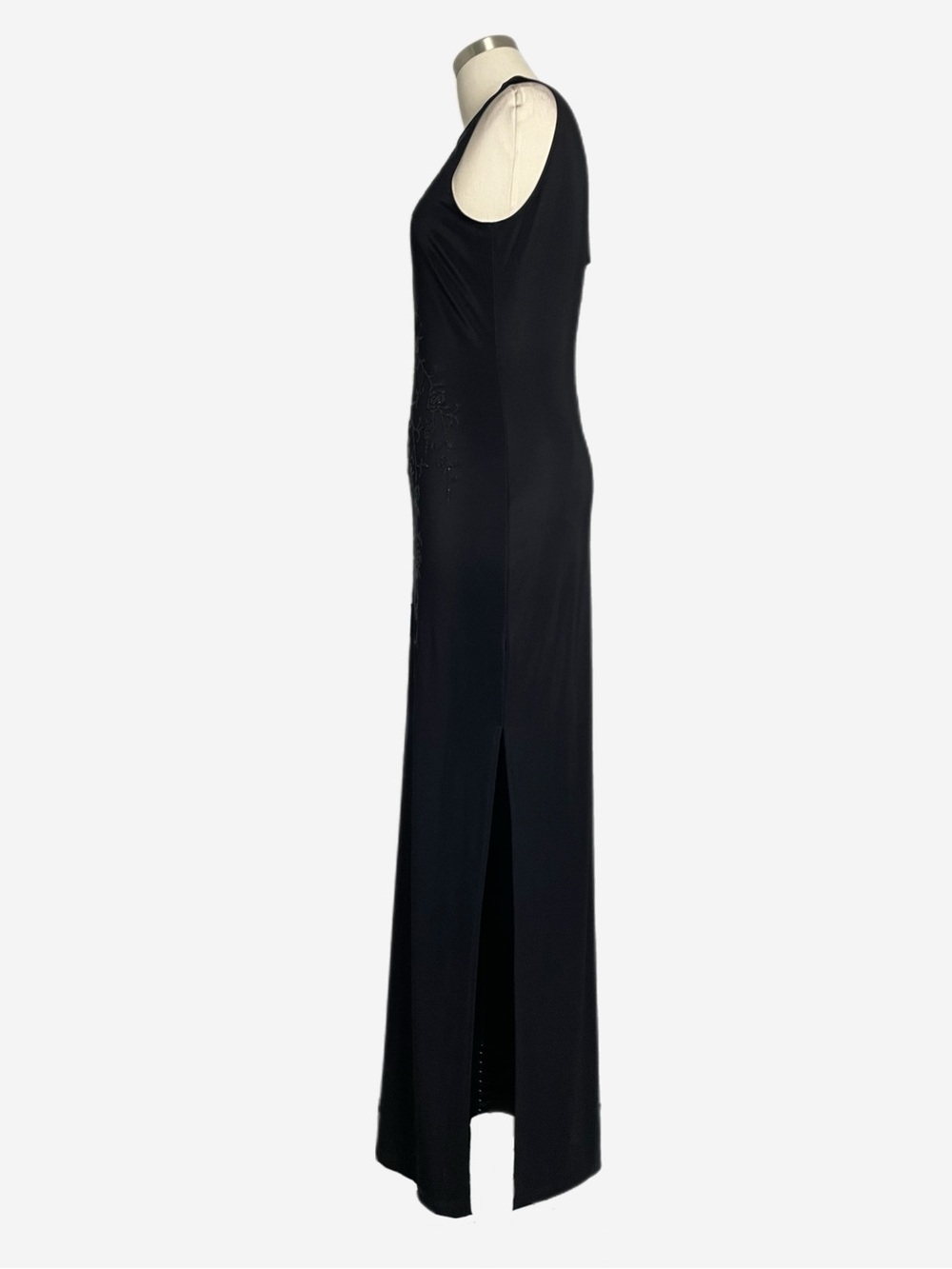 Vintage 90s Per Seption Black floral beaded maxi dress formal stretch XS/S - Picture 6 of 12